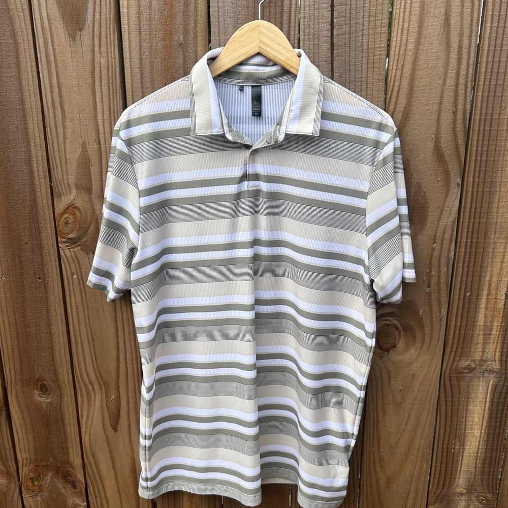 Adidas Green and White Striped Golf Polo Shirt